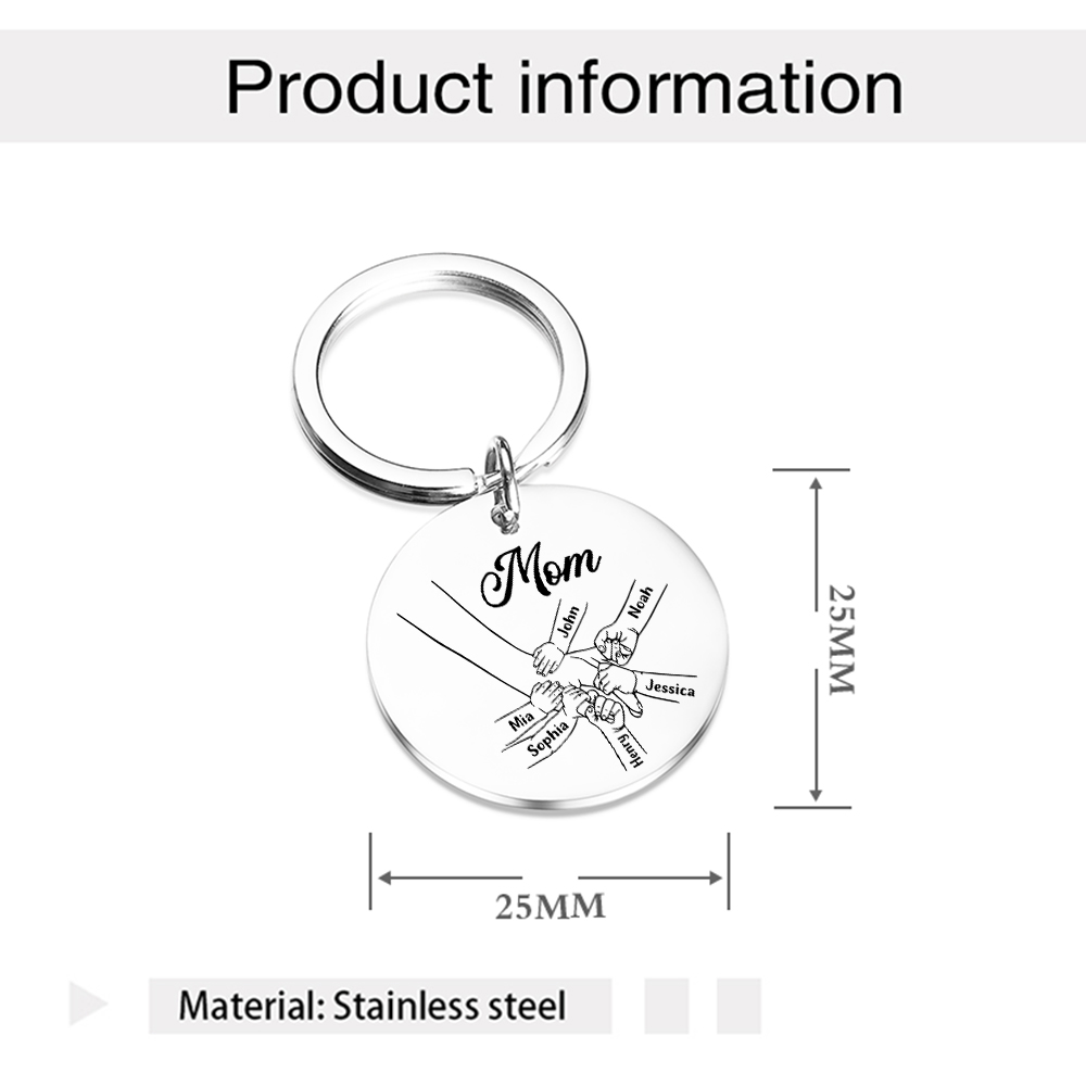 6 Names Personalized Charm Keychain Mom Hooking Engrave Text Special Gift For Mother