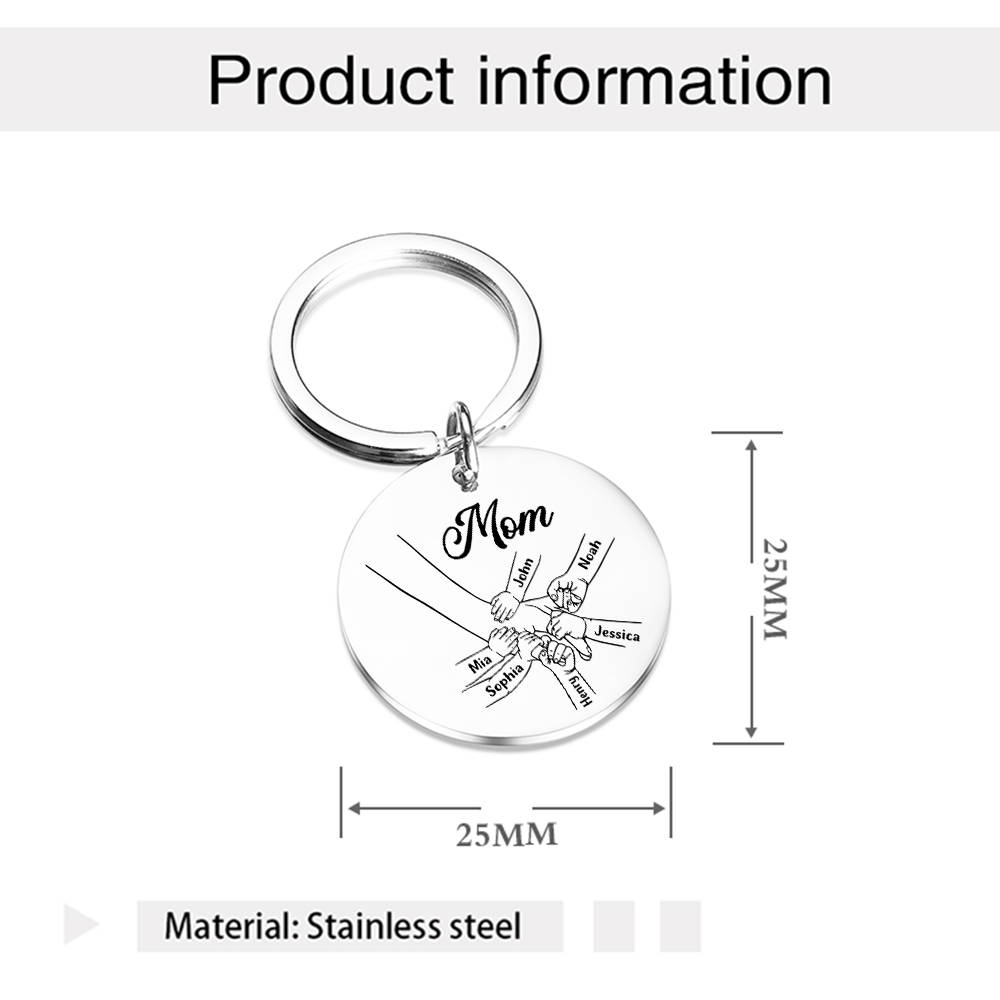 6 Names Personalized Charm Keychain Mom Hooking Engrave Text Special Gift For Mother