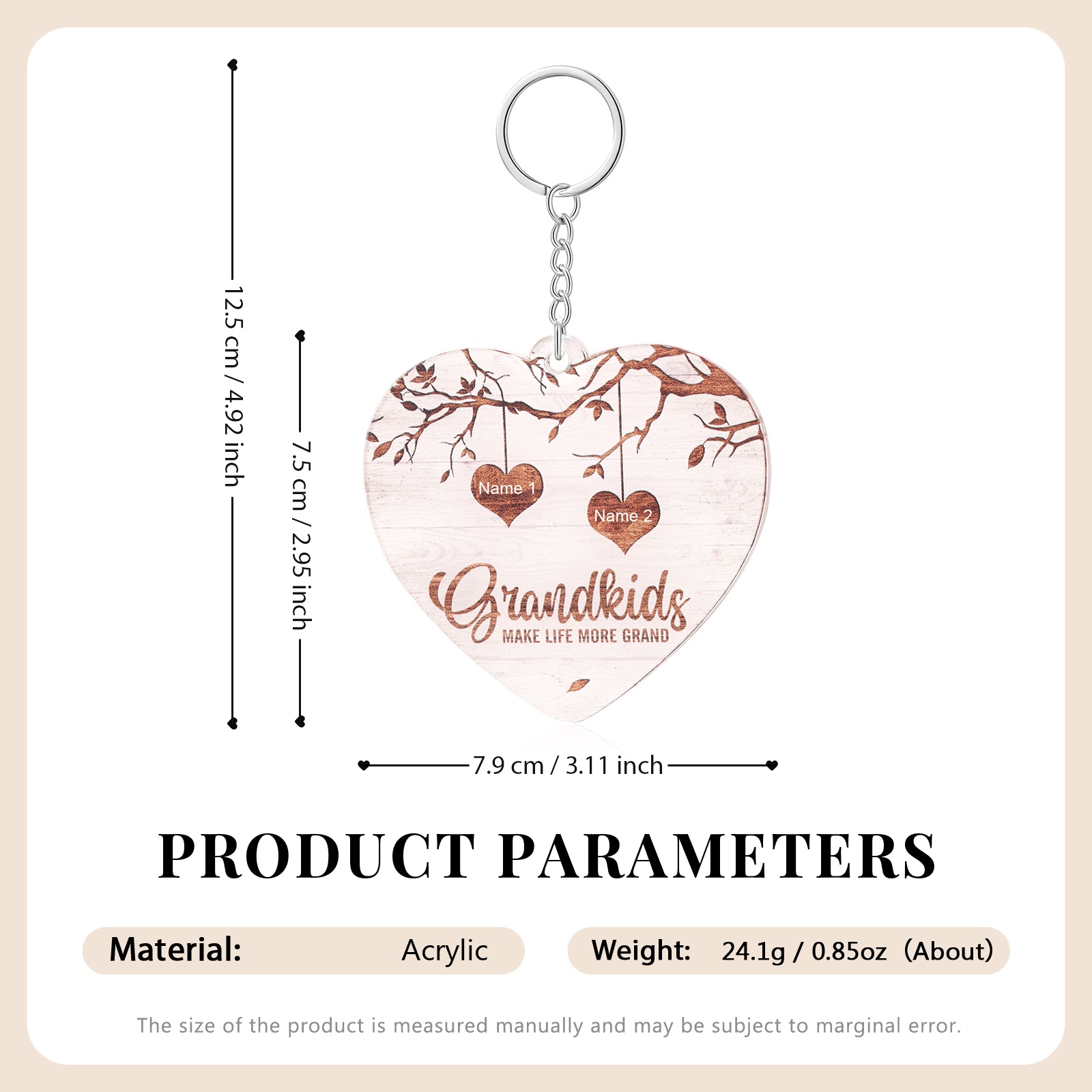 2 Names-Personalised Keychain Custom 2 Names and 1 Text Holding Hands Keychain for Nan