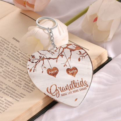 2 Names-Personalised Keychain Custom 2 Names and 1 Text Holding Hands Keychain for Nan