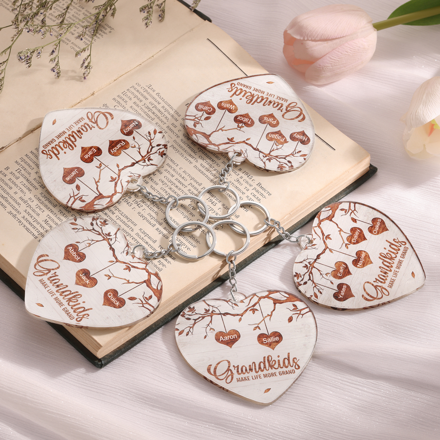 6 Names - Personalized Keychain Custom 6 Names Family Tree Keychain for Nan