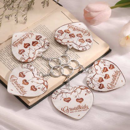 6 Names - Personalized Keychain Custom 6 Names Family Tree Keychain for Nan