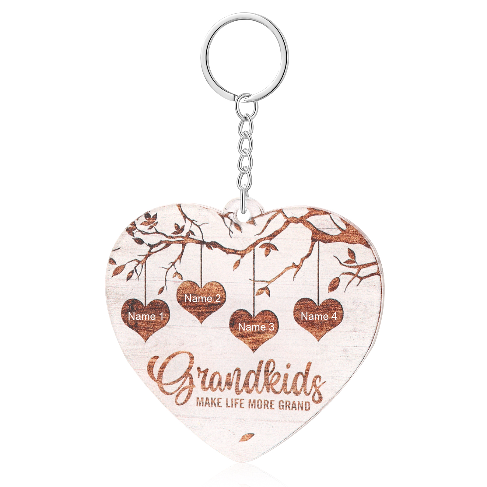 4 Names - Personalized Keychain Custom 4 Names Family Tree Keychain for Nan