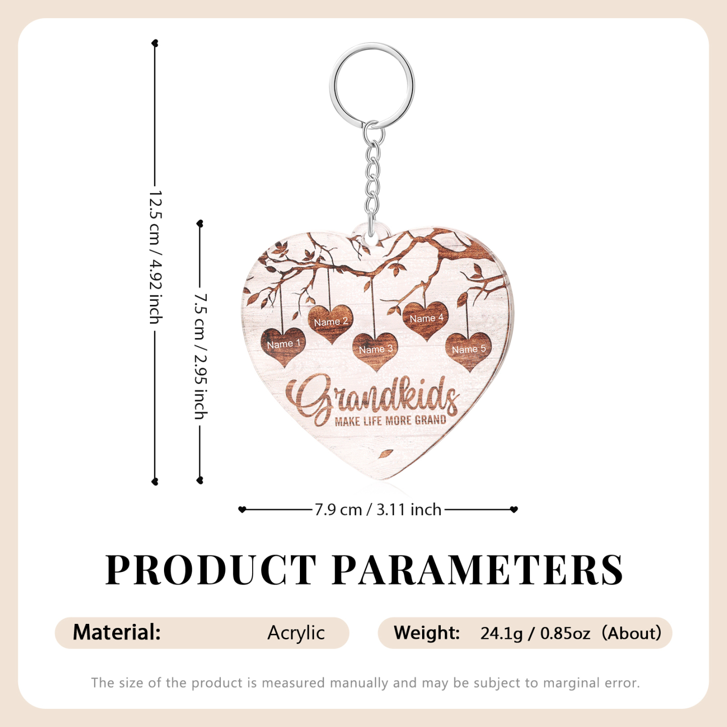 5 Names - Personalized Keychain Custom 5 Names Family Tree Keychain for Nan