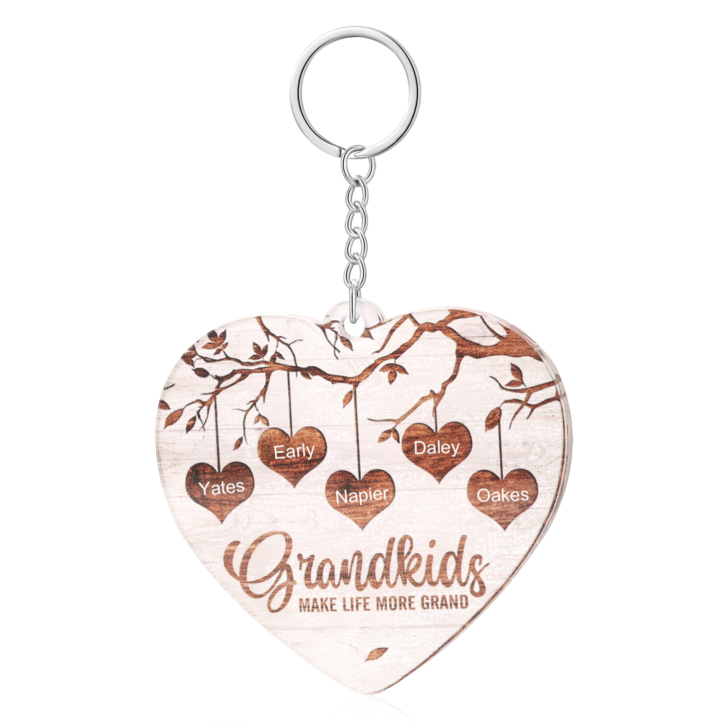 5 Names - Personalized Keychain Custom 5 Names Family Tree Keychain for Nan