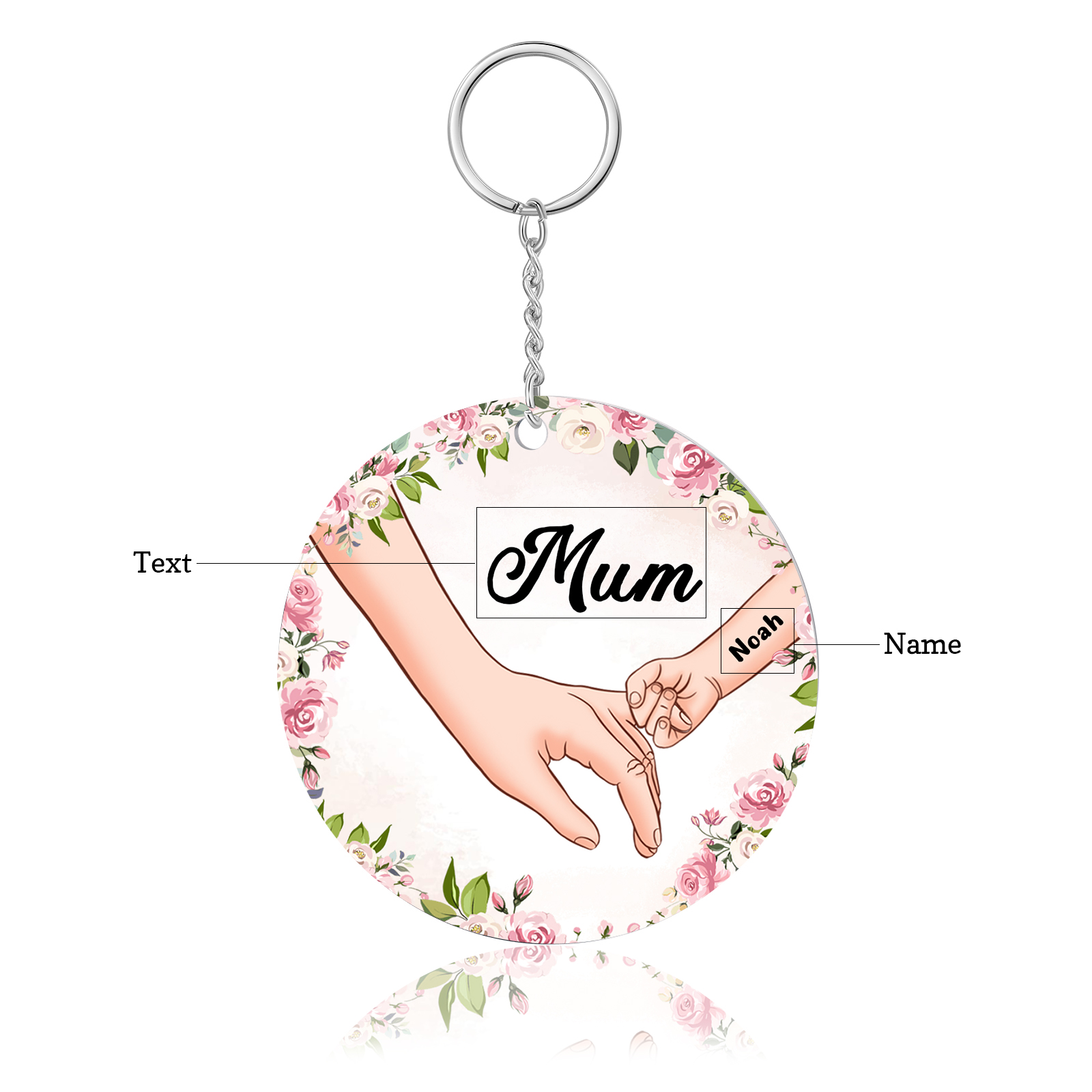 1 Name Personalised Keychain Custom 1 Name and 1 Text Holding Hands Keychain for Mum/Nana