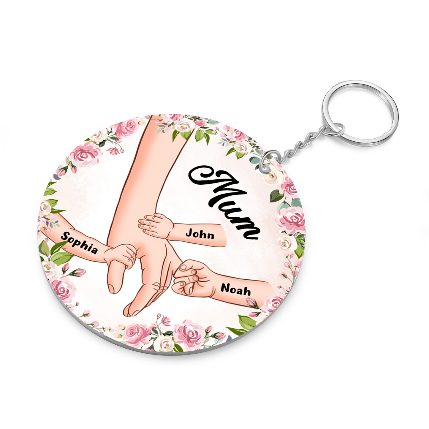 3 Names-Personalised Keychain Custom 3 Names and 1 Text Holding Hands Keychain for Mum/Nana