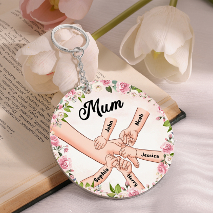 5 Names-Personalised Keychain Custom 5 Names and 1 Text Holding Hands Keychain for Mum/Nana