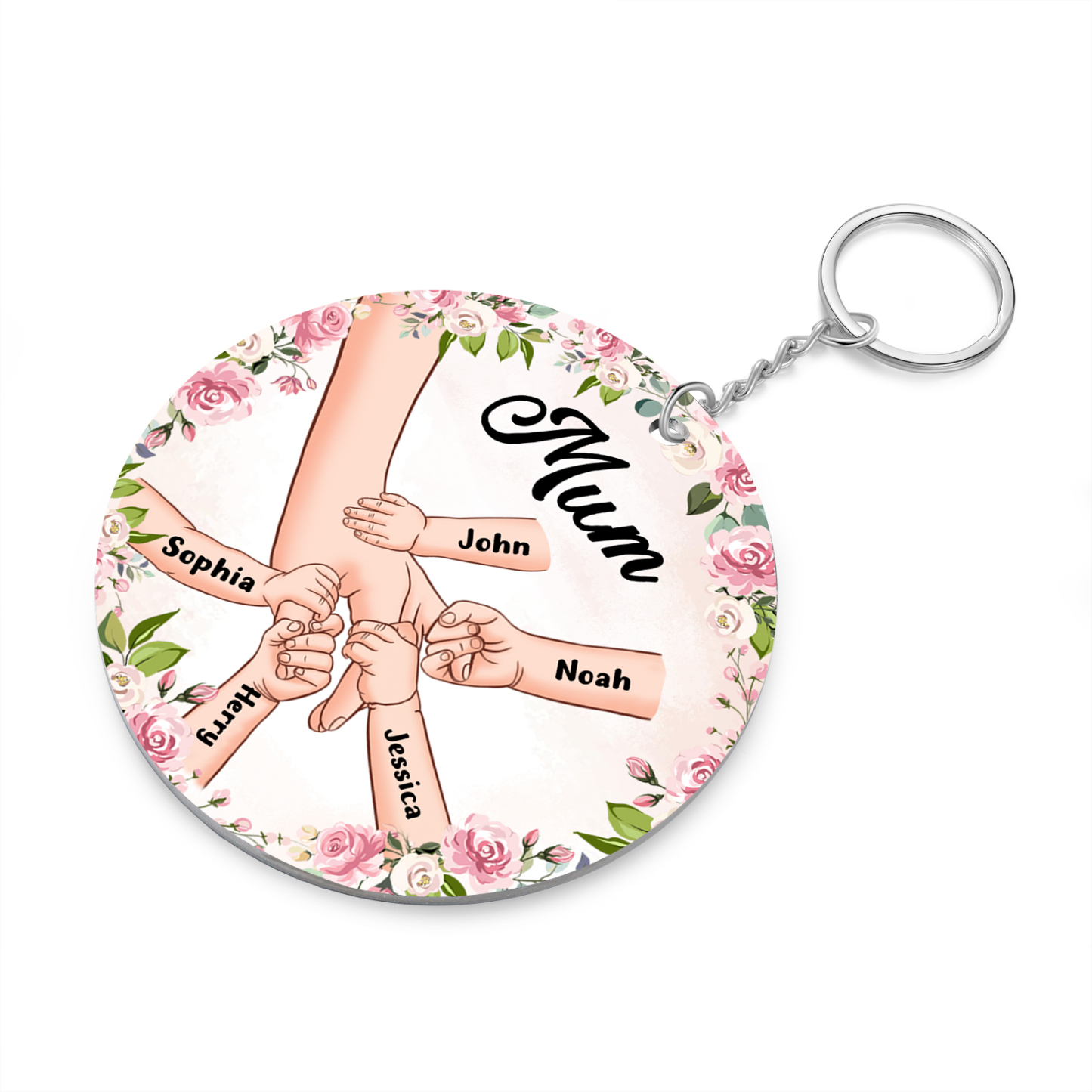 5 Names-Personalised Keychain Custom 5 Names and 1 Text Holding Hands Keychain for Mum/Nana