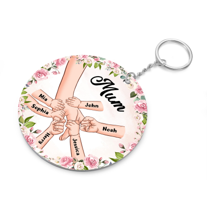 6 Names-Personalised Keychain Custom 6 Names and 1 Text Holding Hands Keychain for Mum/Nana