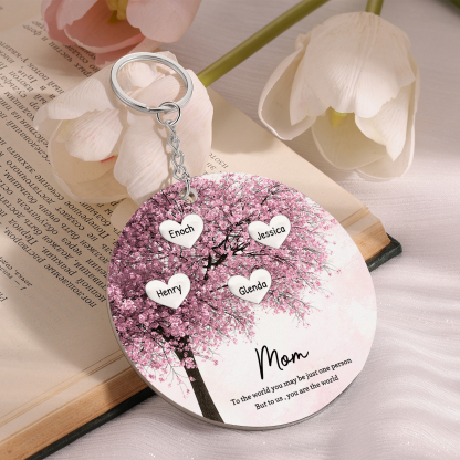 4 Names-Personalized Tree Of Life Customized 4 Names and 2 Text Keychain Family Tree Keychain for Mom