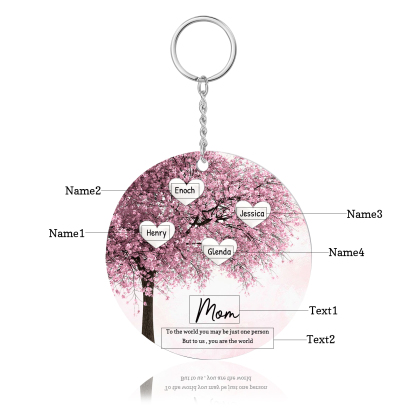 4 Names-Personalized Tree Of Life Customized 4 Names and 2 Text Keychain Family Tree Keychain for Mom