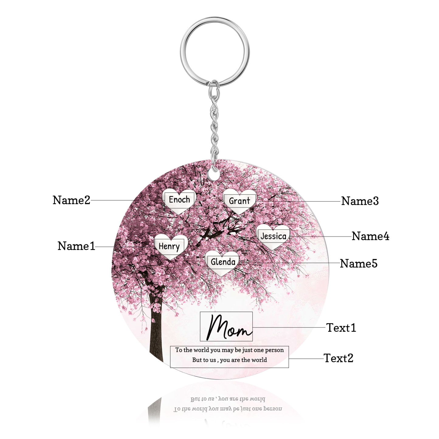 5 Names-Personalized Tree Of Life Customized 4 Names and 2 Text Keychain Family Tree Keychain for Mom