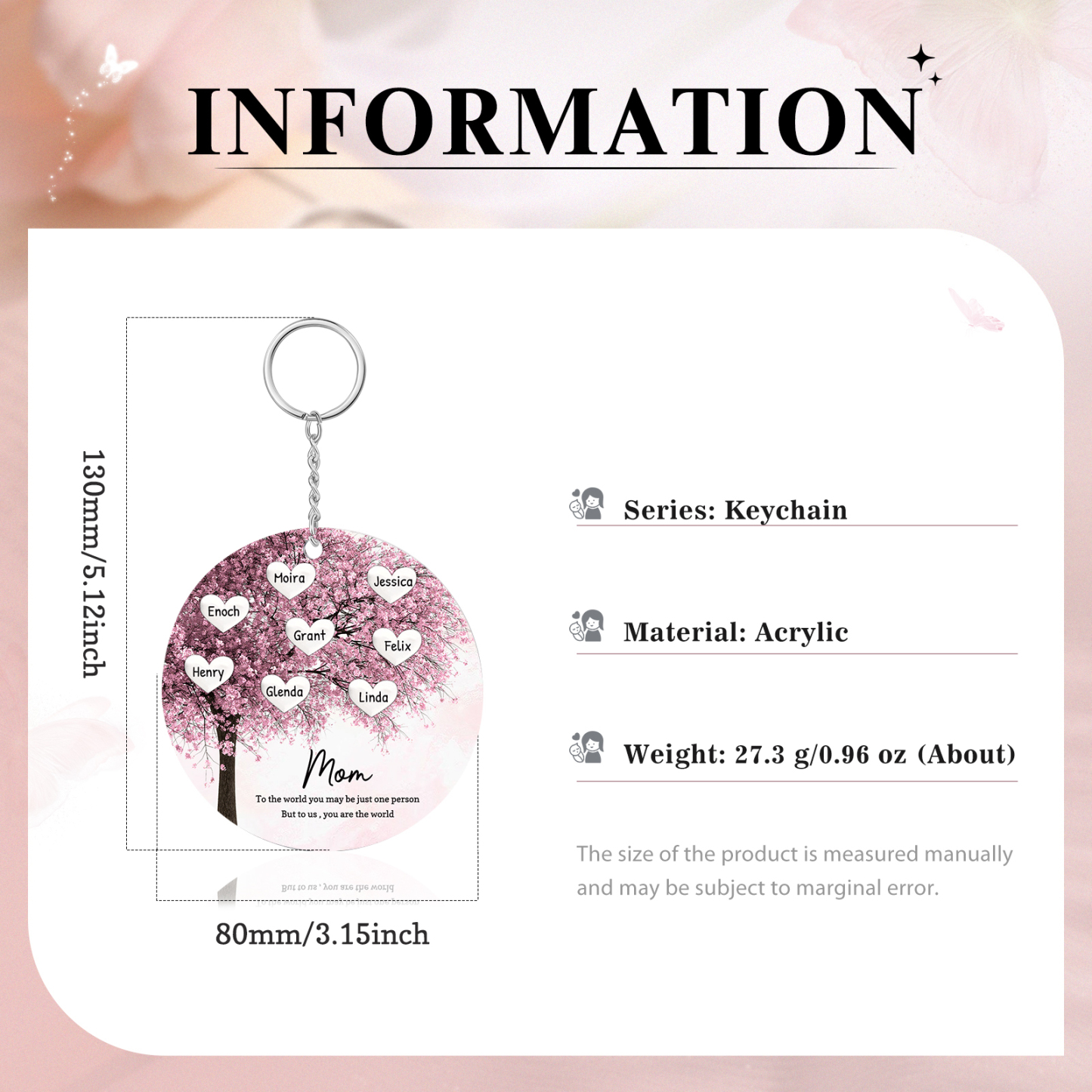 8 Names-Personalized Tree Of Life Customized 8 Names and 2 Text Keychain Family Tree Keychain for Mum