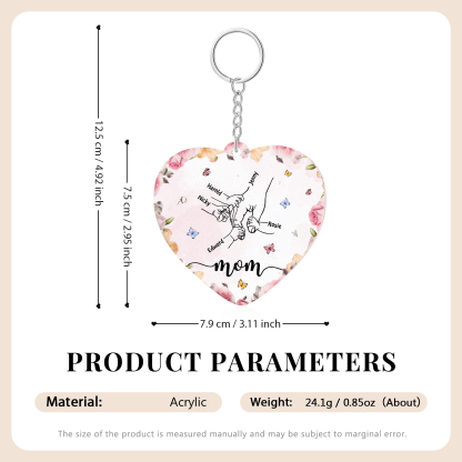 5 Names - Personalized Keychain Customized 5 Names and 1 Text Hand in Hand Keychain Gift for Mum/Nana