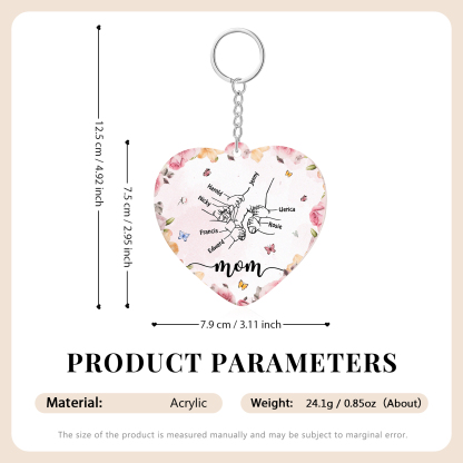 7 Names - Personalized Keychain Customized 7 Names and 1 Text Hand in Hand Keychain Gift for Mum/Nana