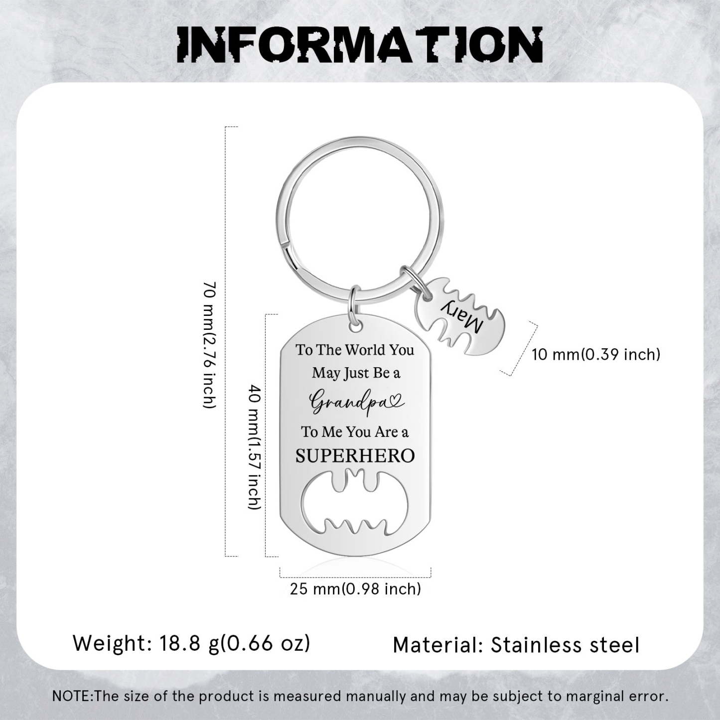 1 Name - Personalized Keychain Custom 1 Name Stainless Steel Keychain for Grandad