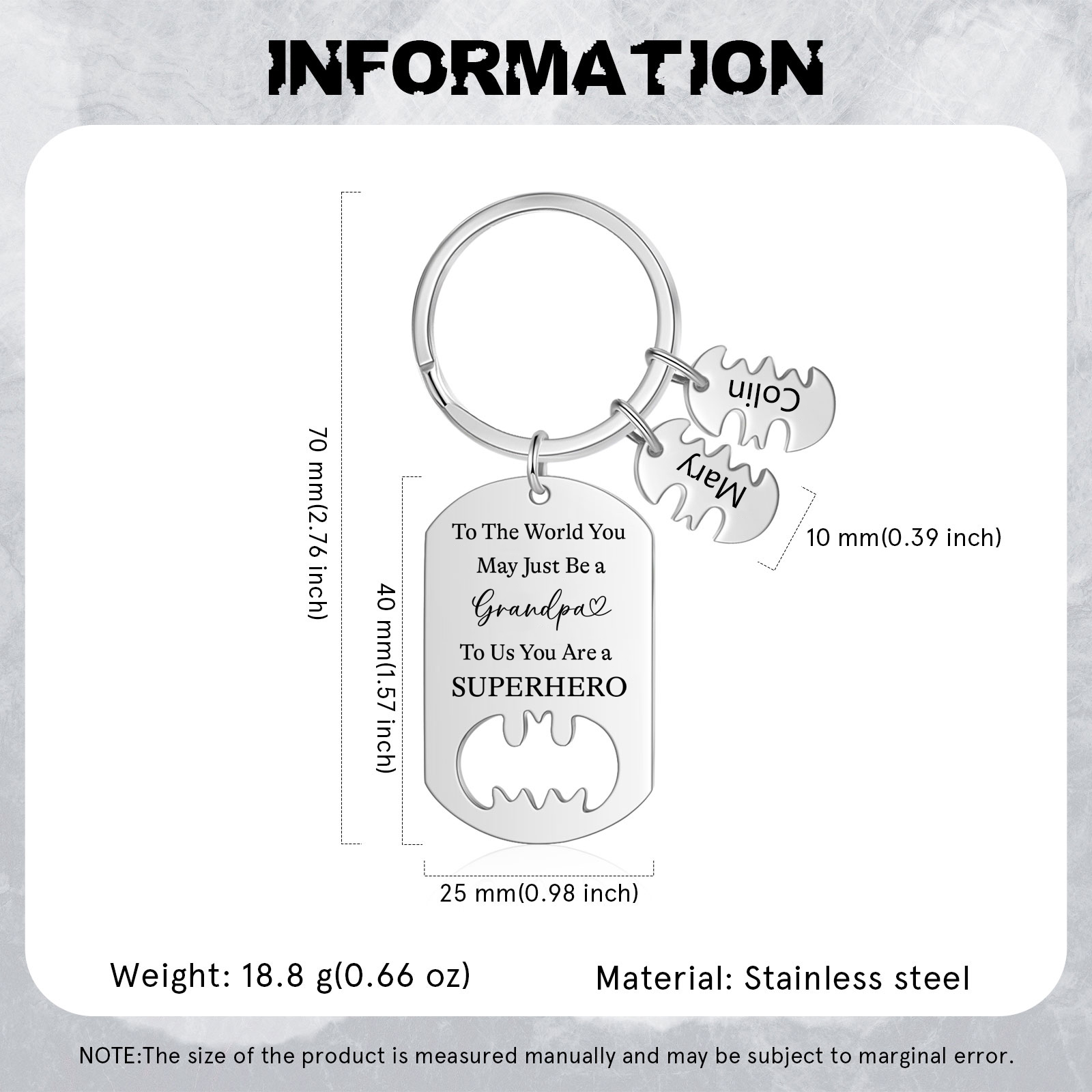 2 Names - Personalized Keychain Custom 2 Names Stainless Steel Keychain for Grandpa