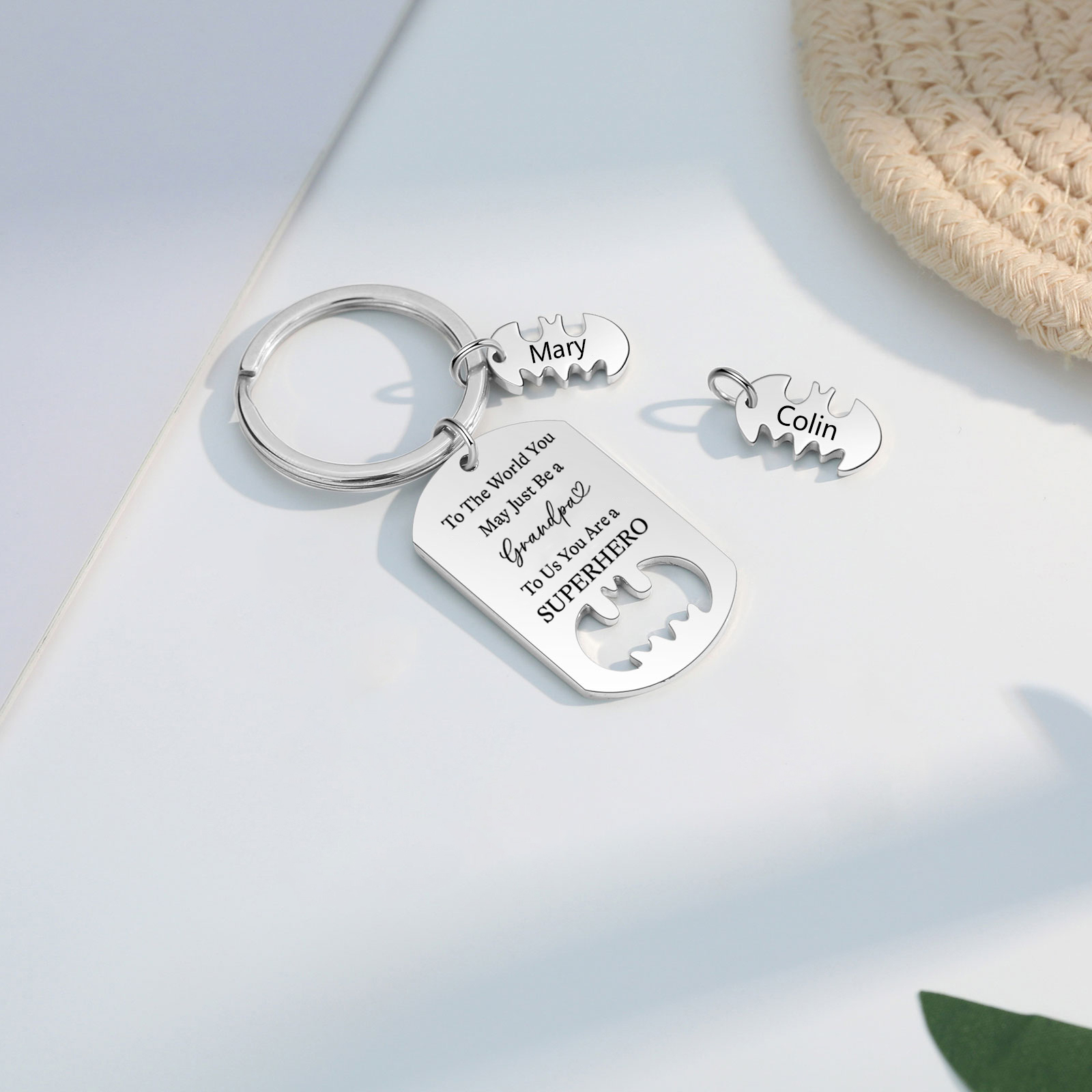 2 Names - Personalized Keychain Custom 2 Names Stainless Steel Keychain for Grandpa
