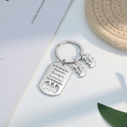 2 Names - Personalized Keychain Custom 2 Names Stainless Steel Keychain for Grandpa