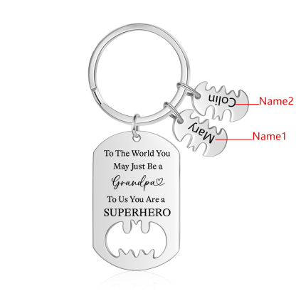 2 Names - Personalized Keychain Custom 2 Names Stainless Steel Keychain for Grandpa
