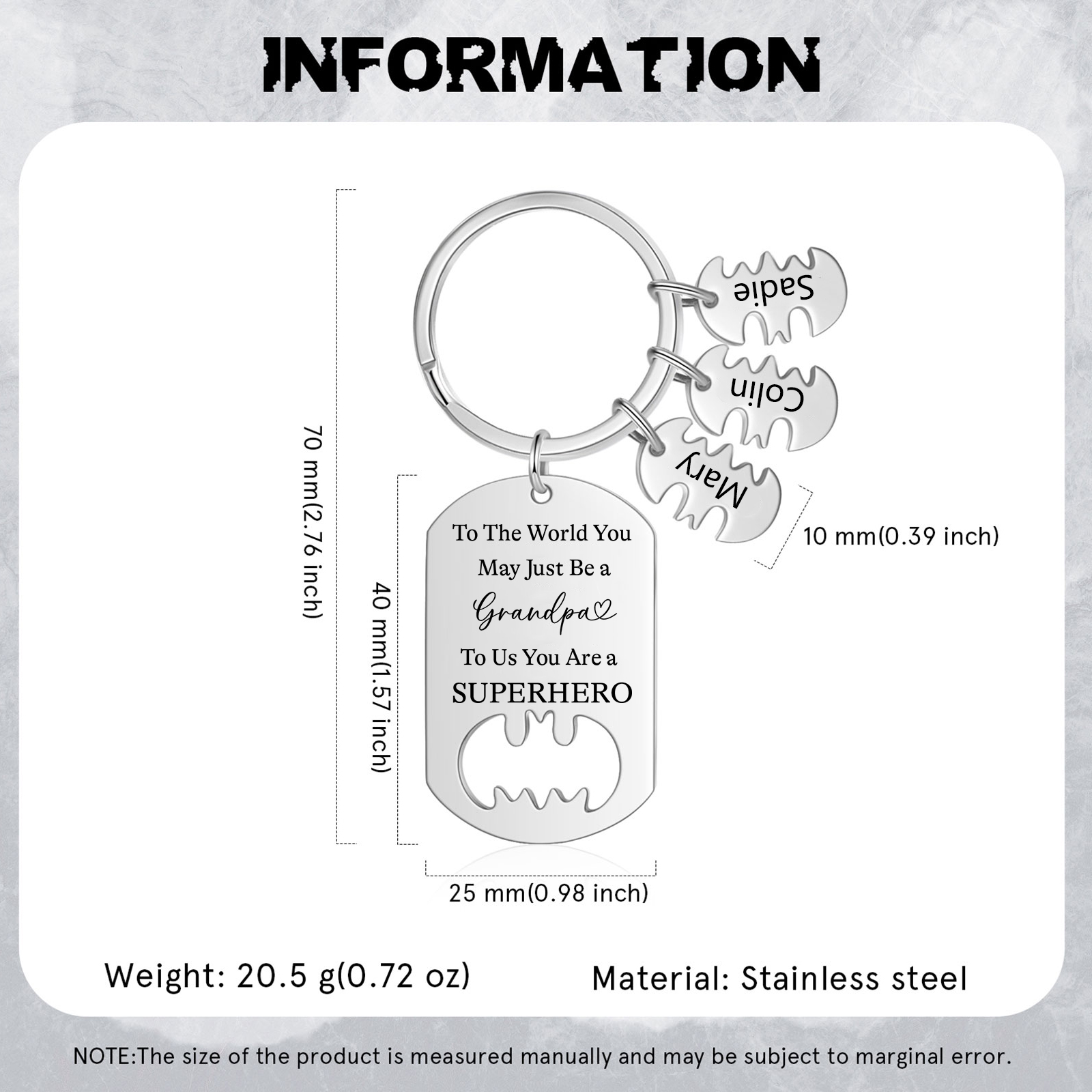 3 Names - Personalized Keychain Custom 3 Names Stainless Steel Keychain for Grandpa