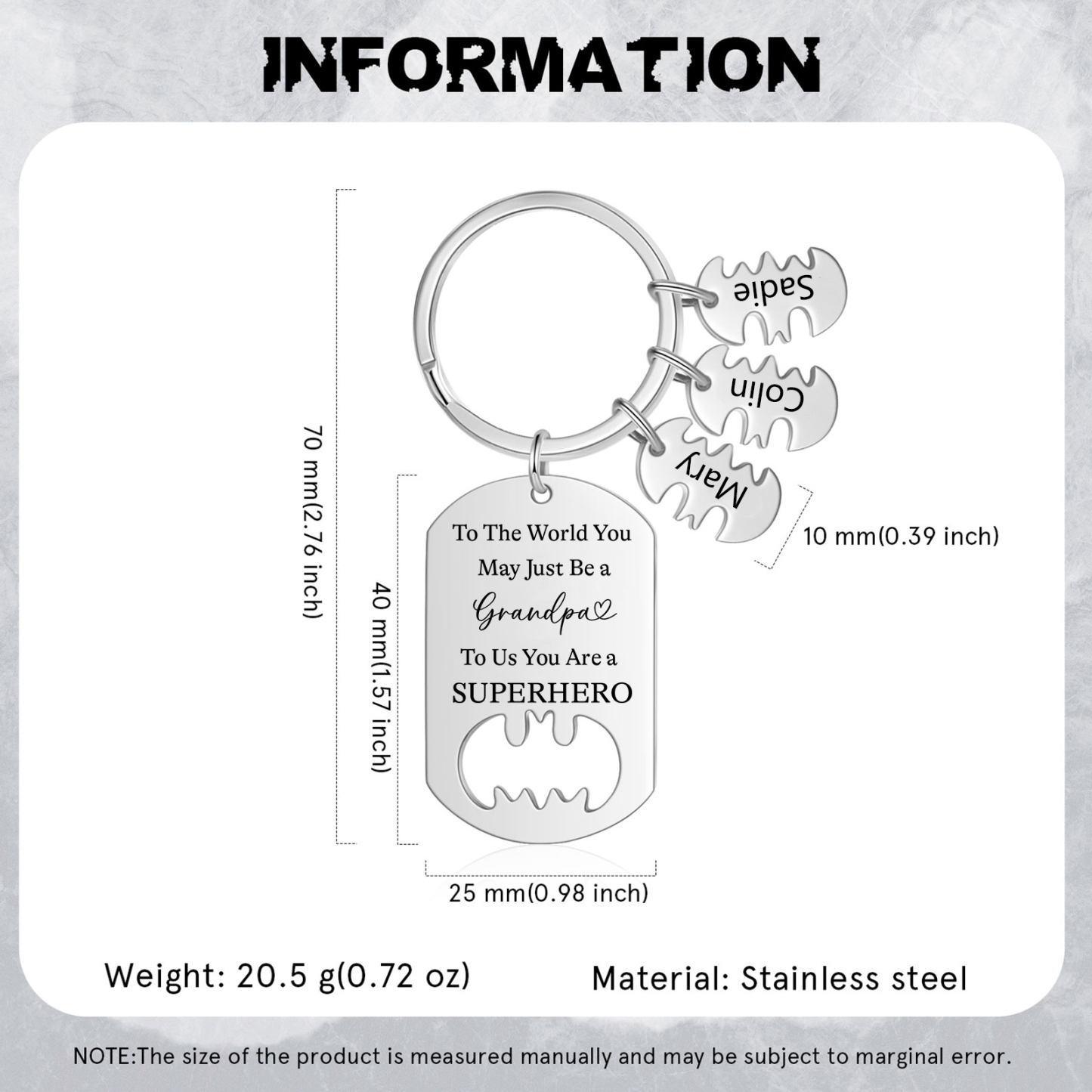 3 Names - Personalized Keychain Custom 3 Names Stainless Steel Keychain for Grandpa