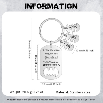 3 Names - Personalized Keychain Custom 3 Names Stainless Steel Keychain for Grandpa