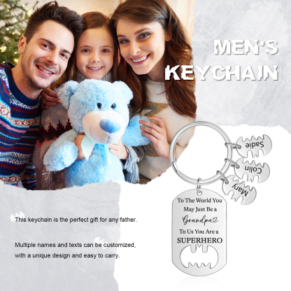 3 Names - Personalized Keychain Custom 3 Names Stainless Steel Keychain for Grandpa