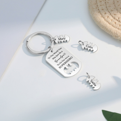 3 Names - Personalized Keychain Custom 3 Names Stainless Steel Keychain for Grandpa