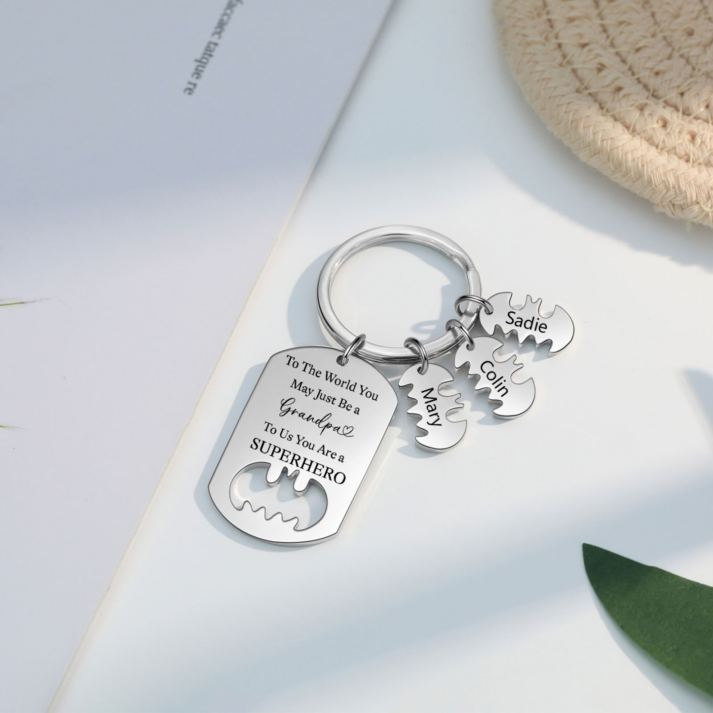 3 Names - Personalized Keychain Custom 3 Names Stainless Steel Keychain for Grandpa