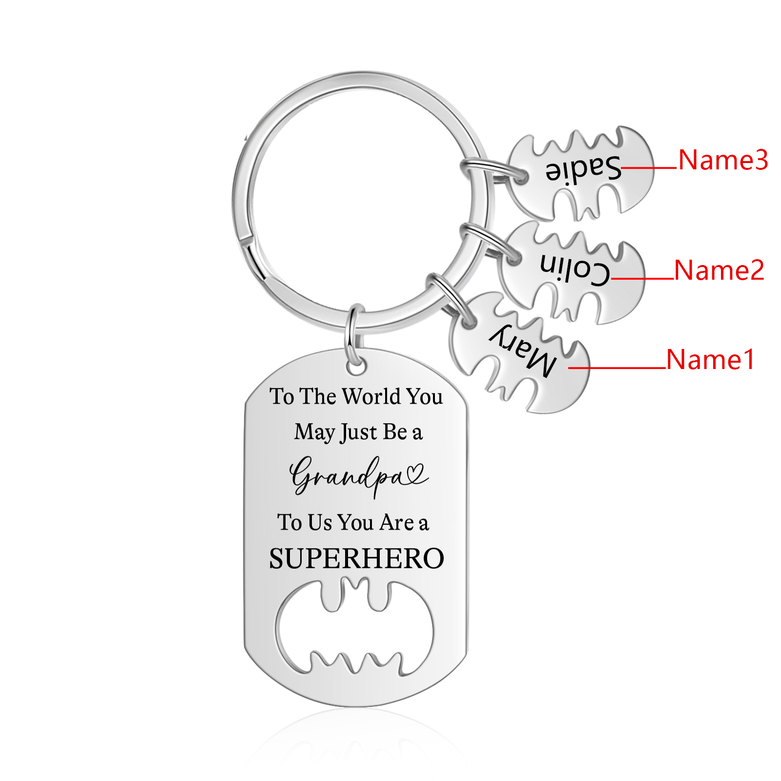 3 Names - Personalized Keychain Custom 3 Names Stainless Steel Keychain for Grandpa