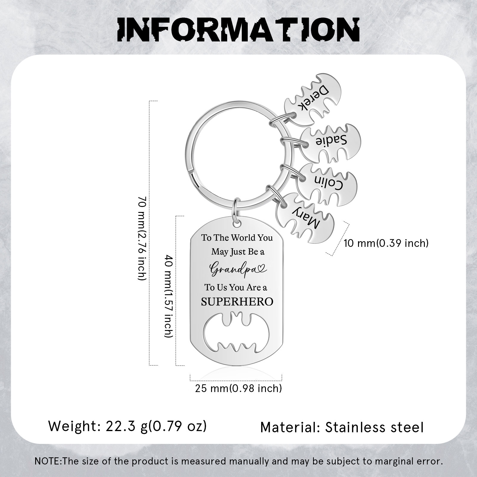 4 Names - Personalized Keychain Custom 4 Names Stainless Steel Keychain for Grandpa