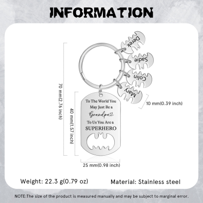 4 Names - Personalized Keychain Custom 4 Names Stainless Steel Keychain for Grandpa