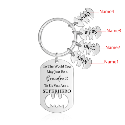 4 Names - Personalized Keychain Custom 4 Names Stainless Steel Keychain for Grandpa