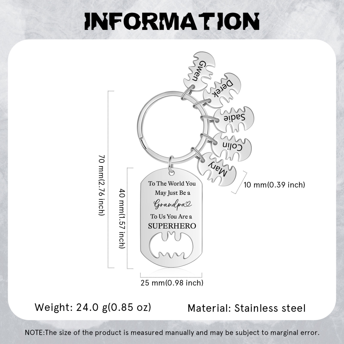 5 Names - Personalized Keychain Custom 5 Names Stainless Steel Keychain for Grandpa