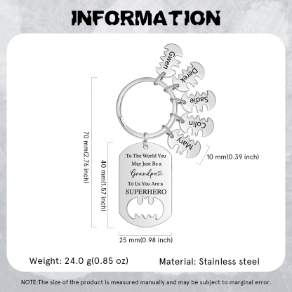 5 Names - Personalized Keychain Custom 5 Names Stainless Steel Keychain for Grandpa