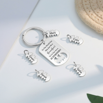 5 Names - Personalized Keychain Custom 5 Names Stainless Steel Keychain for Grandpa