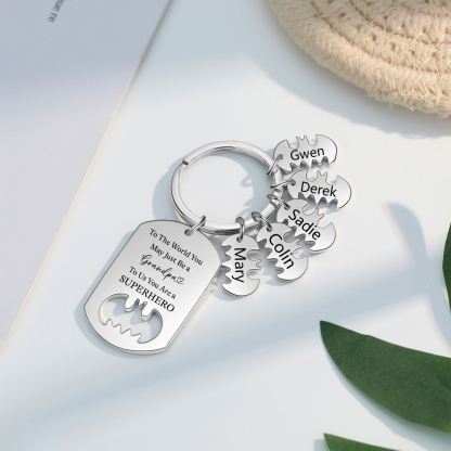 5 Names - Personalized Keychain Custom 5 Names Stainless Steel Keychain for Grandpa