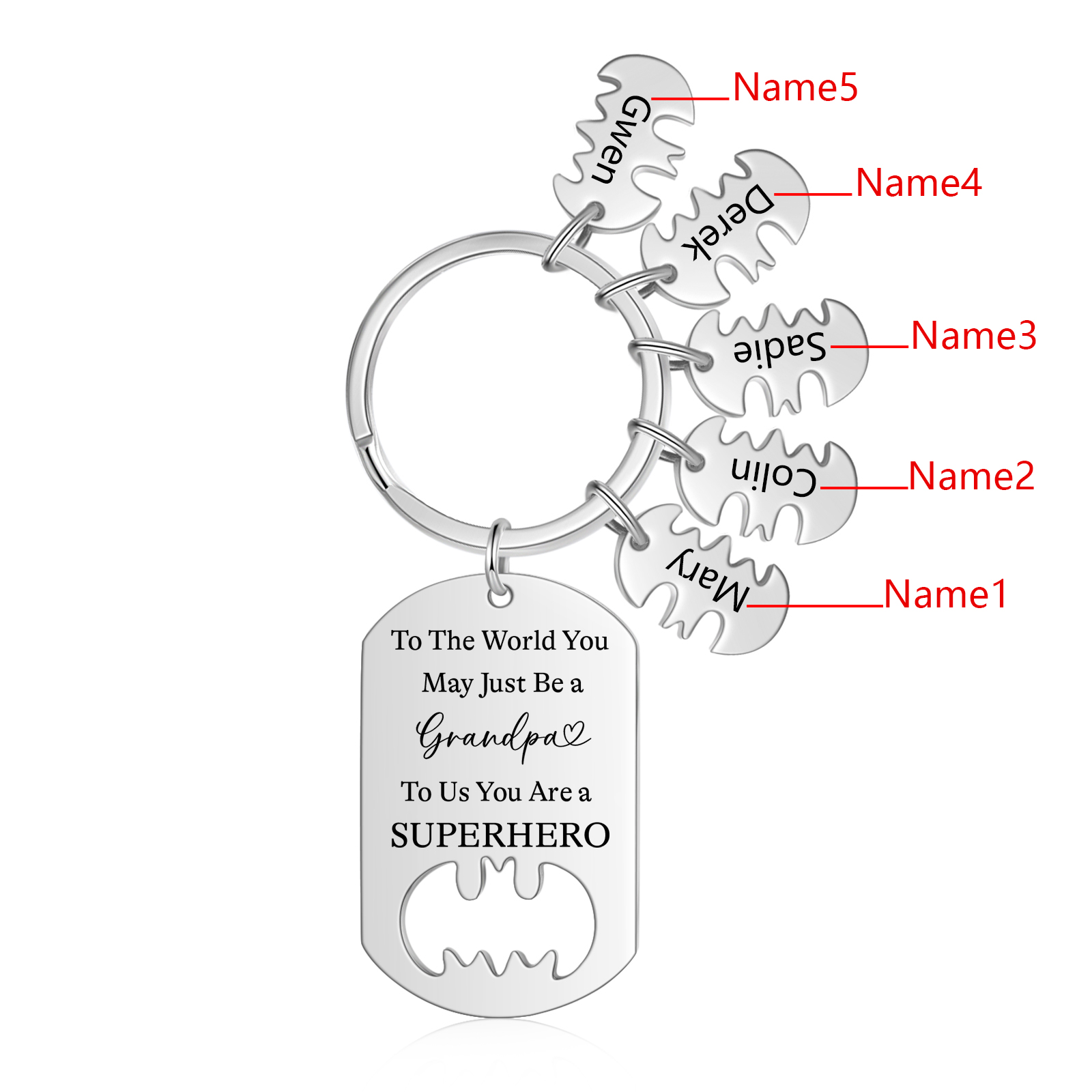 5 Names - Personalized Keychain Custom 5 Names Stainless Steel Keychain for Grandpa