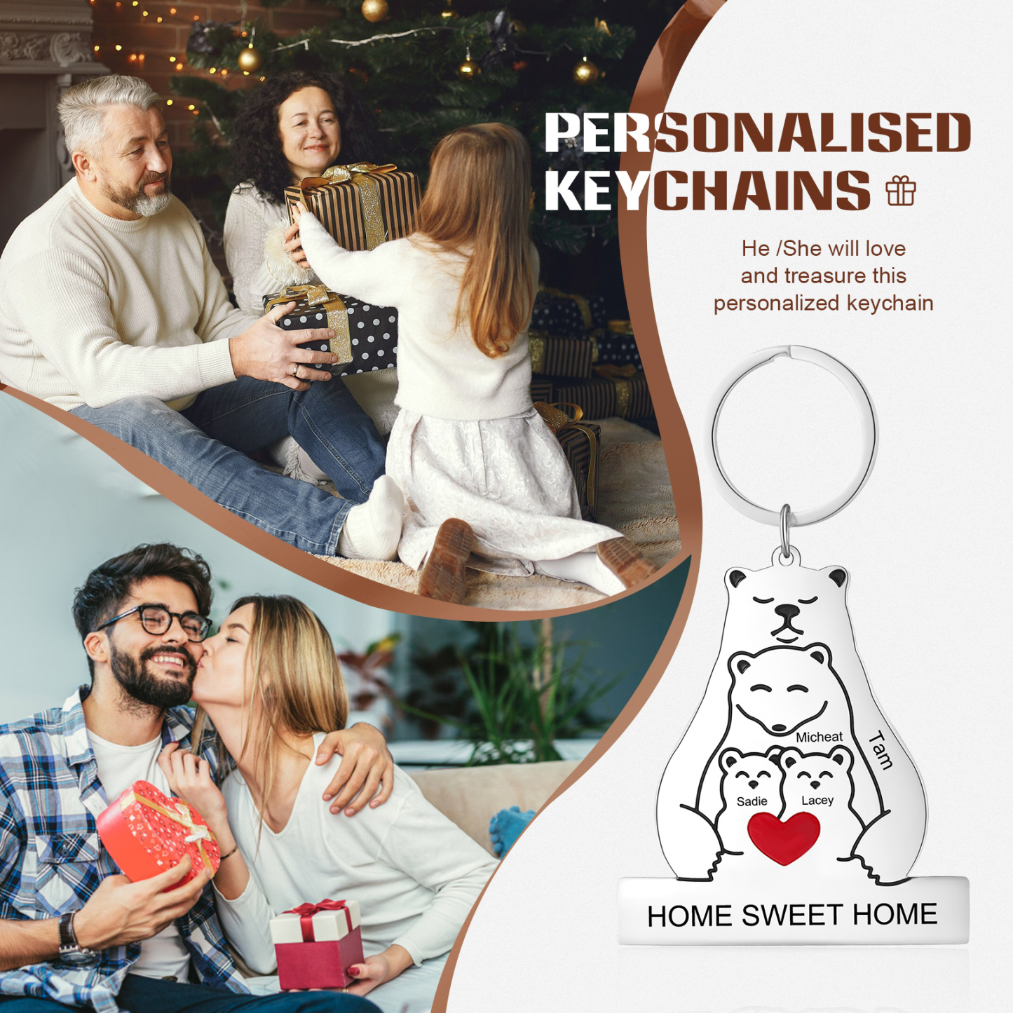 4 Names - Personalized 4 Names And 1 Text Keychain Gift For Her/Him