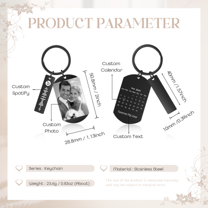 Personalised Custom Photo Keychain with Spotify Code and Calendar for Him | Jessmade