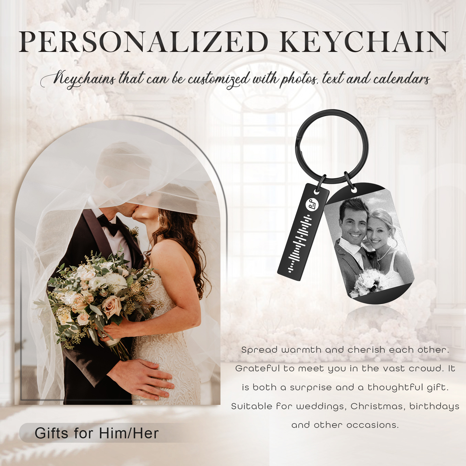 Personalised Custom Photo Keychain with Spotify Code and Calendar for Him | Jessmade