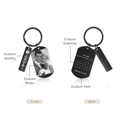 Personalised Custom Photo Keychain with Spotify Code and Calendar for Him | Jessmade