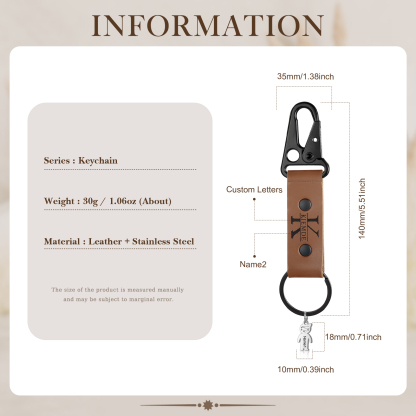 2 Names - Personalised Kids Charms Keychain Customized 2 Names & 1 Letter Leather Keychain Gift for Grandad
