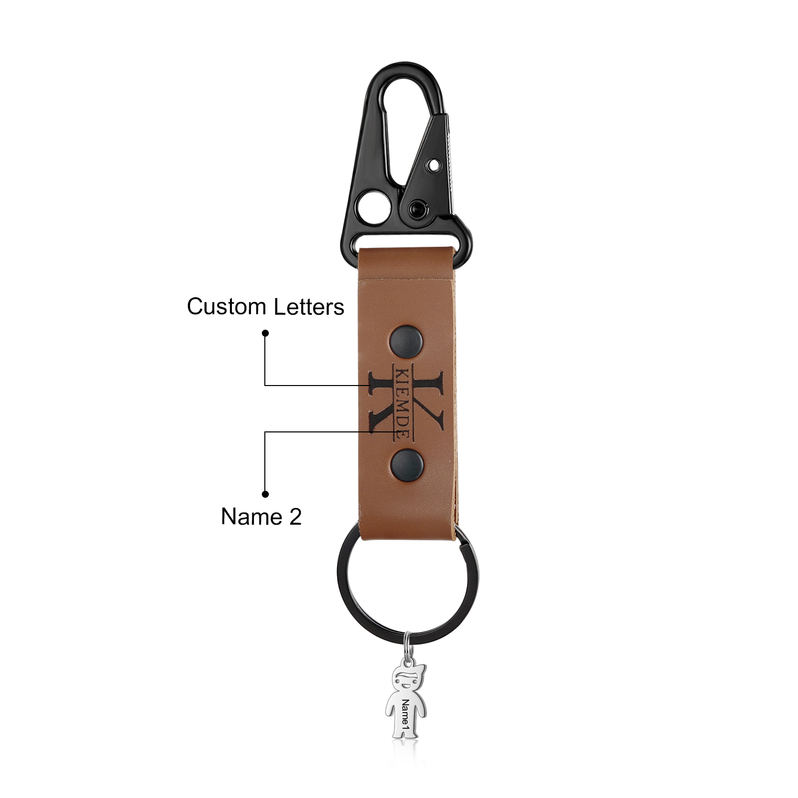 2 Names - Personalised Kids Charms Keychain Customized 2 Names & 1 Letter Leather Keychain Gift for Grandad