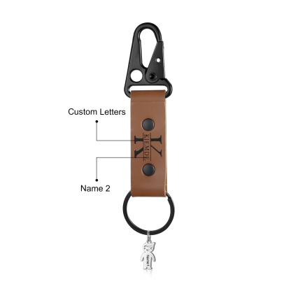 2 Names - Personalised Kids Charms Keychain Customized 2 Names & 1 Letter Leather Keychain Gift for Grandad