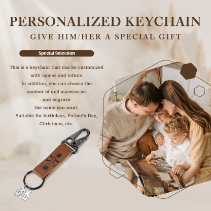 3 Names - Personalised Kids Charms Keychain Customized 3 Names & 1 Letter Leather Keychain Gift for Grandad