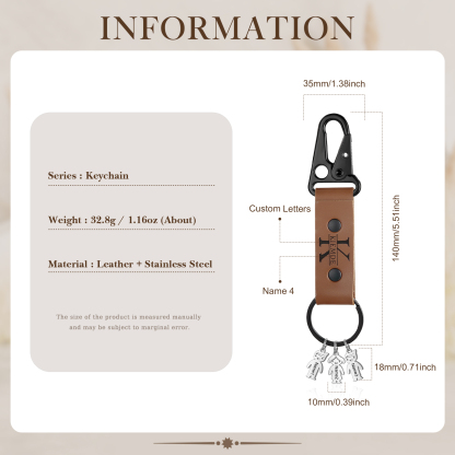 4 Names - Personalised Kids Charms Keychain Customized 4 Names & 1 Letter Leather Keychain Gift for Grandad