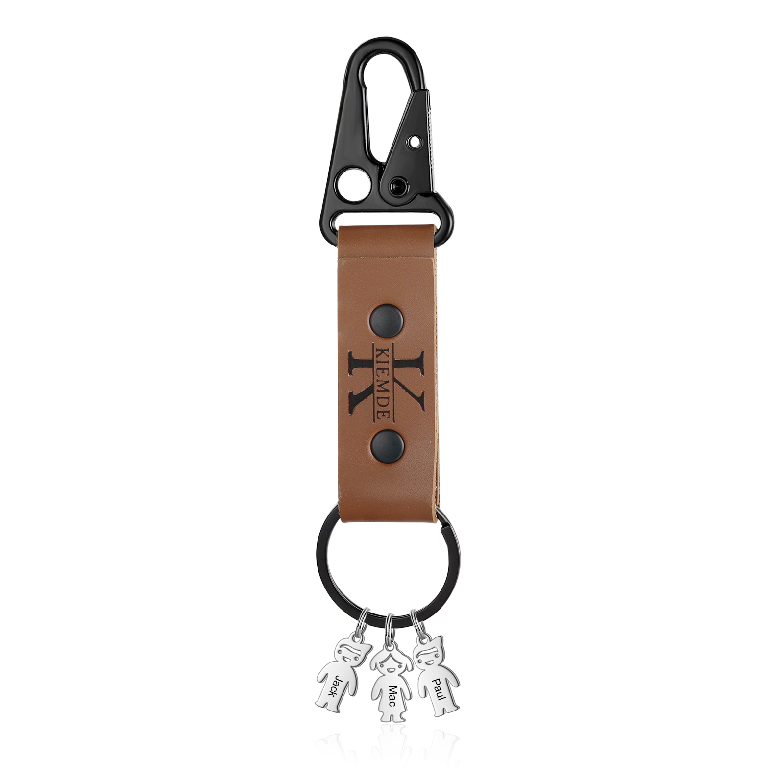 Personalized Leather Keychain with Custom 4 Names & 1 letter Stainless